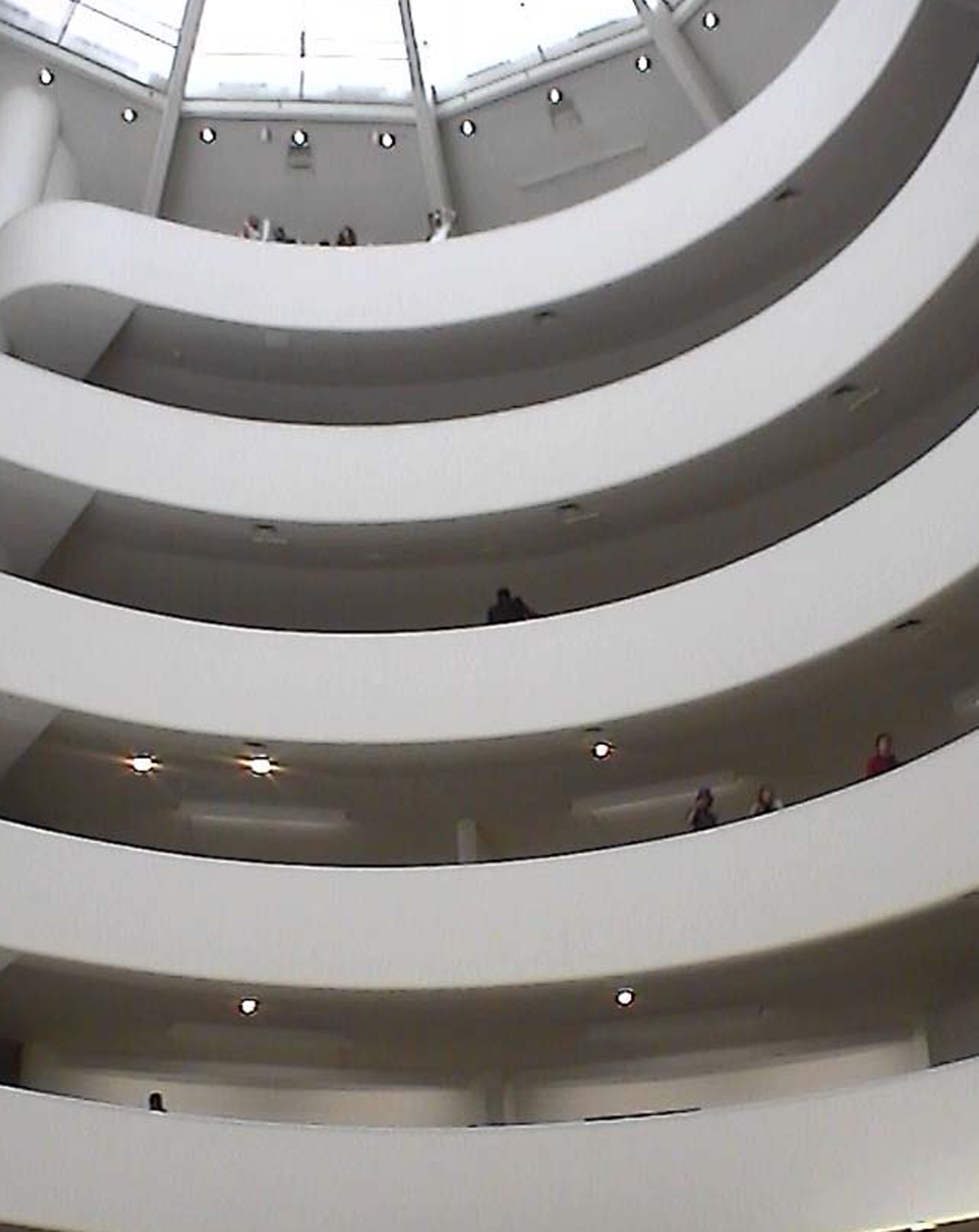 The Guggenheim's white spiral ramps seen from below